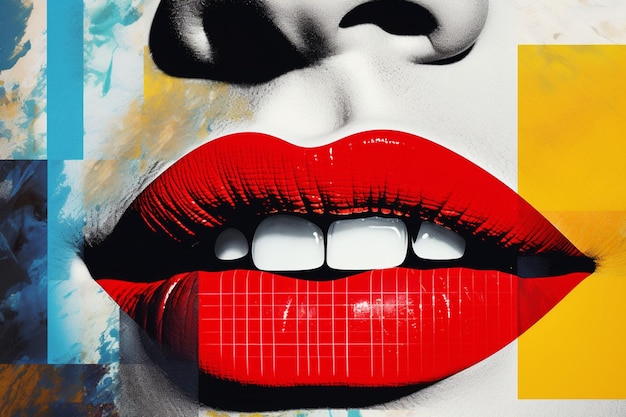 retro but contemporary pop art collage concept of female lips