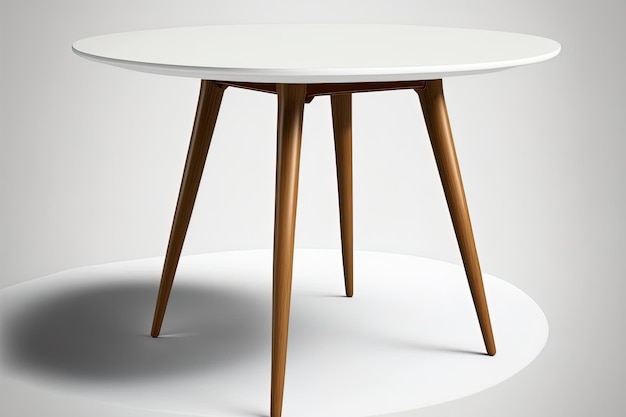 Retro dining table made of circular wood white backdrop isolated include the clipping path