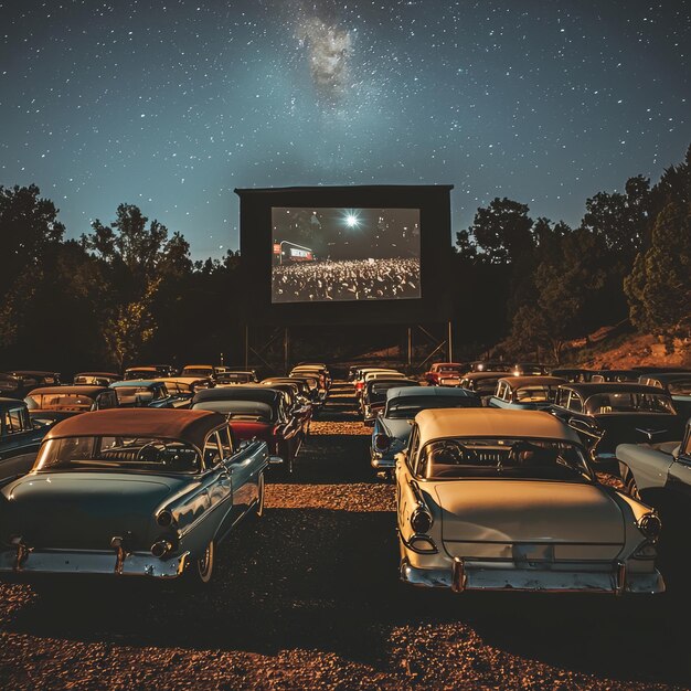 Photo retro drive in theater under the starry night sky