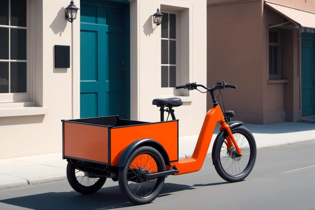 a retro e cargo trike with a minimalist twist brought to life by captivating color contrasts