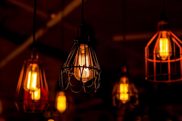 retro Edison light bulb decor and glowing