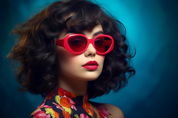 Retro fashion model in red sunglasses