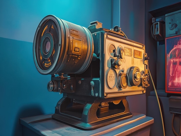 Retro film projector on a shelf