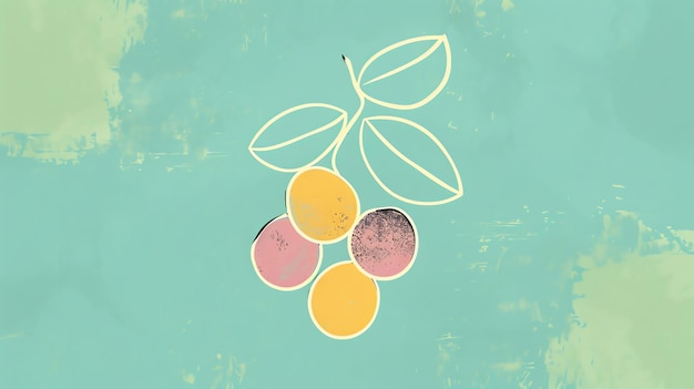 Retro fruit illustration A bunch of grapes with leaves Pink yellow and purple fruits