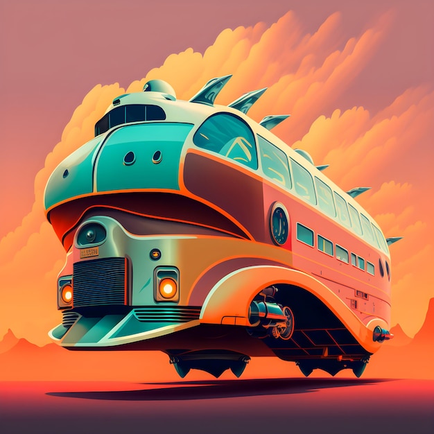 Retro Futurism Hover Bus illustration