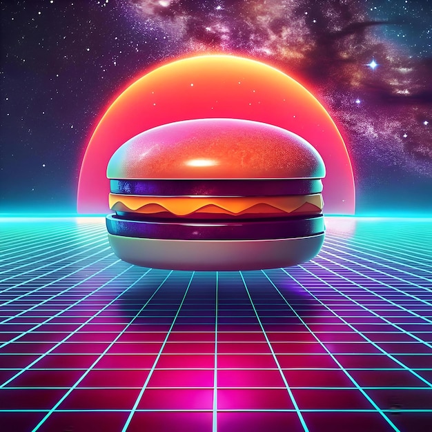 Photo retro futuristic 3d illustration of a red bean bun with a vibrant neon colored background