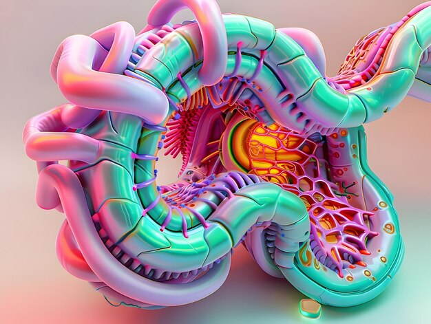 Retro Futuristic 3D Render of Plant Cell Microtubules Facilitating Intracellular Transport