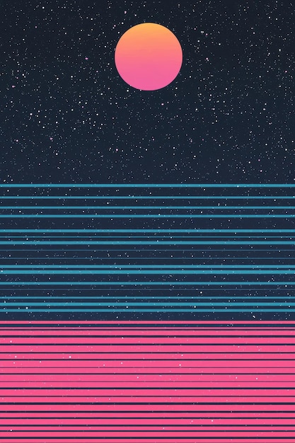 Photo retro futuristic synthwave background with pink and blue stripes and a gradient sun