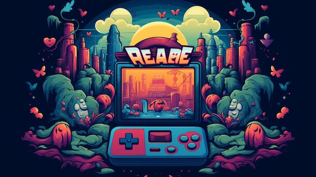 Photo retro game logo with pixel art bold colors and nostalgic elements classic gaming vibes with a modern twist