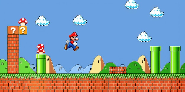 Photo retro gaming vibes super mario bros background high detailed plain background concept