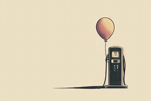 Photo a retro gas pump ready to fill up your dreams tethered to a pink balloon floating in a whimsical beige world