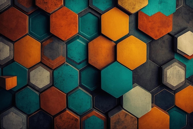 Retro geometric hexagon design