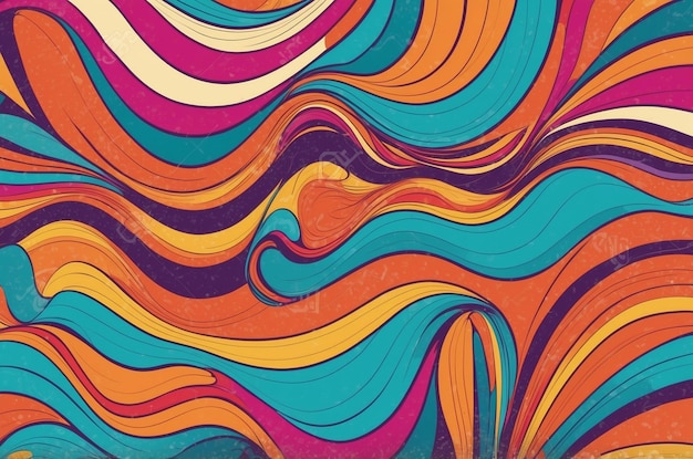 Retro groovy colorful wavy pattern background