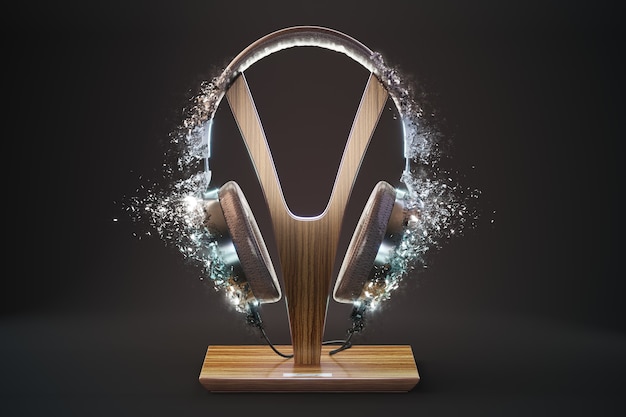 Retro headphones, vintage 3d render illustration