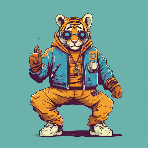 Retro Hiphop Horse With Tiger Character