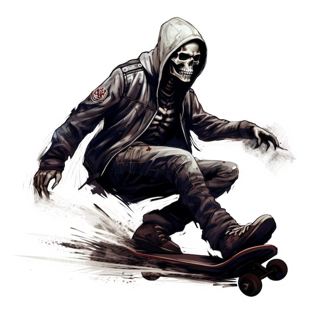 retro illustration of skeleton playing ski