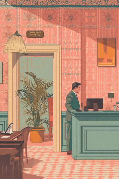 A retro inspired drawing wall print in the cinematic midcentury modern style