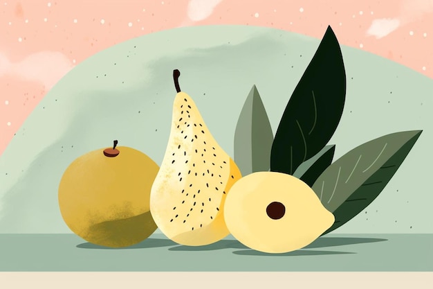 Photo retro inspired fruit illustration muted