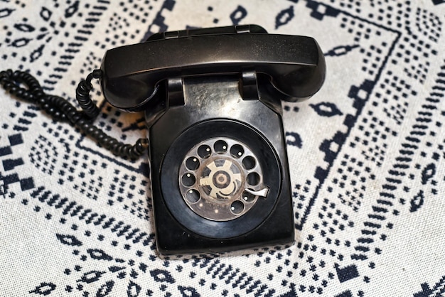 retro landline black phone on the table