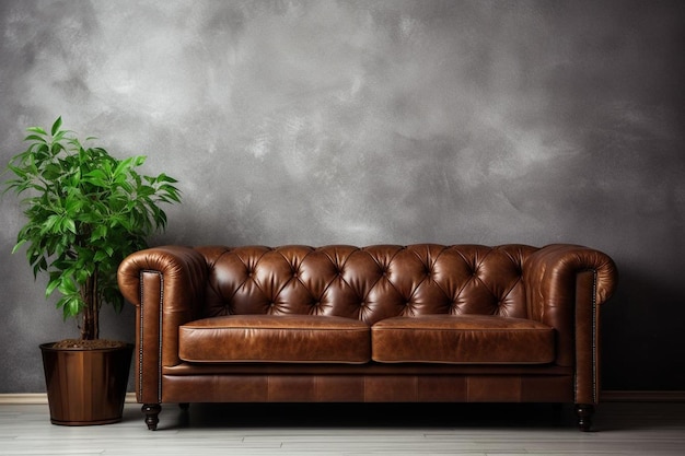 Retro leather sofa with a rich brown finish in a vin