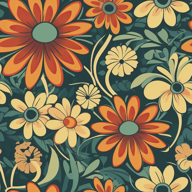 Retro make strong organize Cool Daisy Make Seamless pattern AI Generated