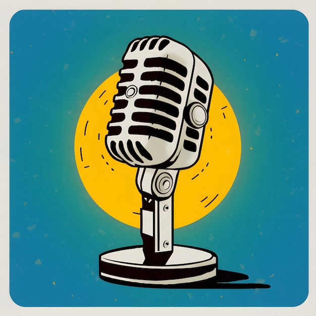 Retro microphone background illustration vintage audio equipment For Social Media Post Size