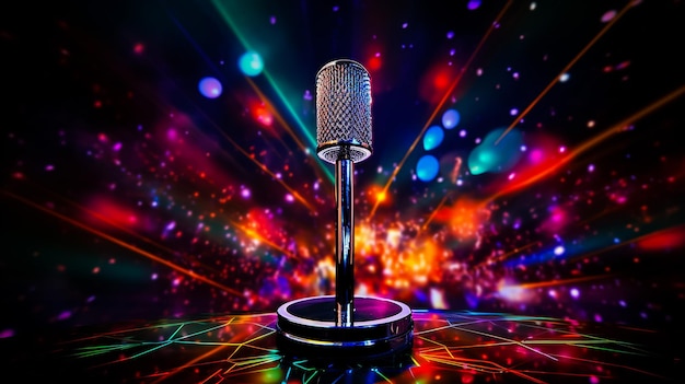 Retro microphone on stage in a pub or American Barrestaurant during a night show