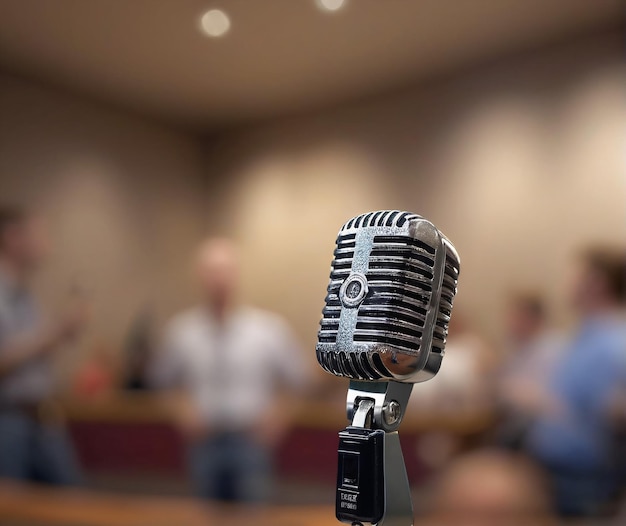 Photo retro microphone on stage