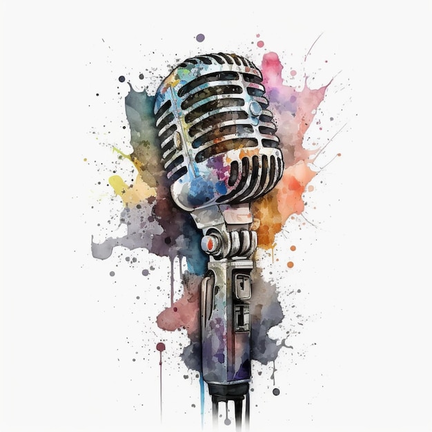 retro microphone watercolor white background