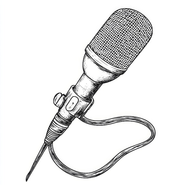 Photo retro microphone on a white background vector illustration in sketch style