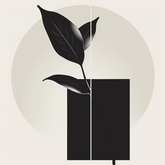 Photo retro movie poster with single leaf in brutalist geometric style