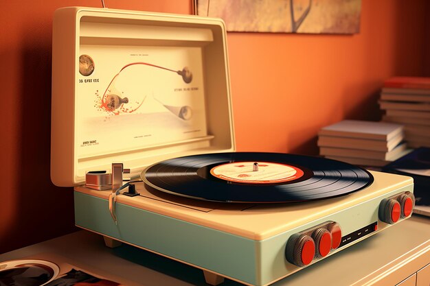 An Retro Music Vinyl Record Player with Jazz Album