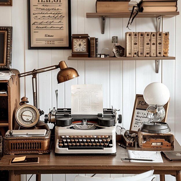 Photo retro office workspace digital art