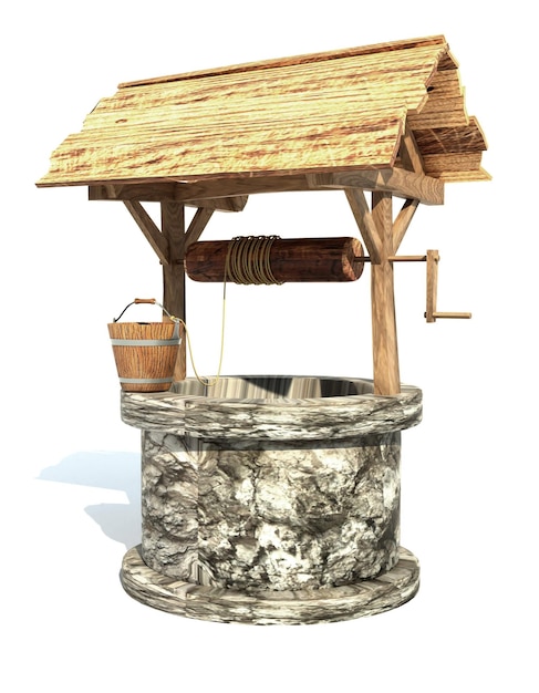 Retro old stone water well 3d render illustration