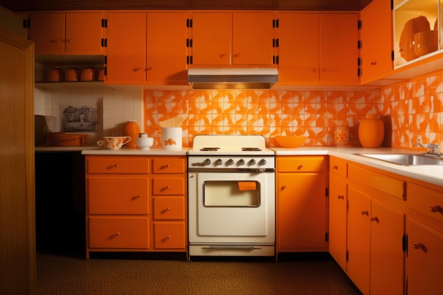 Retro orange kitchen Dinning set Generate Ai