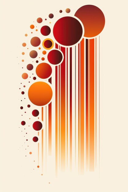 Photo retro orange and red abstract art with circles and stripes