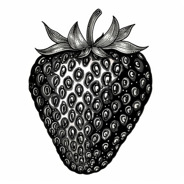 A retro photocopy stipple effect makes strawberries look grungy for a grunge punk y2k collage design This is an illustration in vintage halftone brutalist style