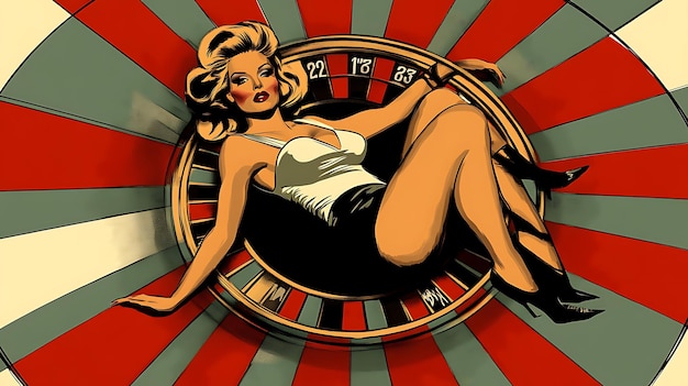 Retro PinUp Girl on a Casino Roulette Wheel