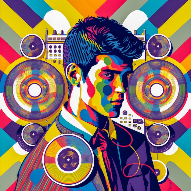 Retro and Pop Art of Dj on board illustration abstract comics style music background