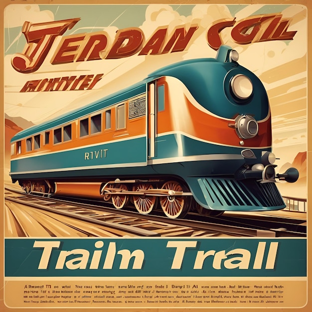 A retro poster advertising train travel with bold typography