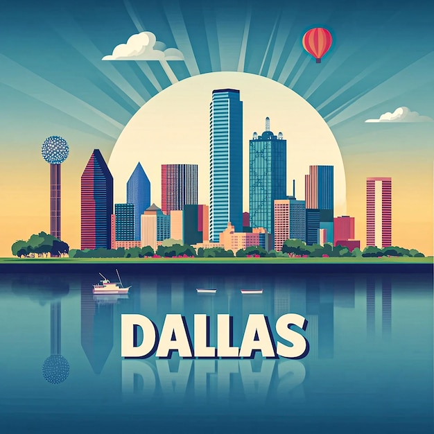 Photo a retro poster of dallas texas vector illustration