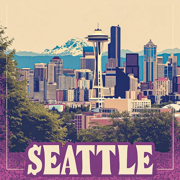 Photo a retro poster of seattle washington vector illustration skyline