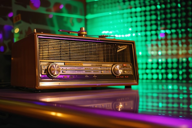 Retro radio on cafe table