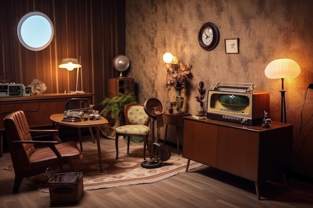 Retro room with hightech gadgets and vintage furniture