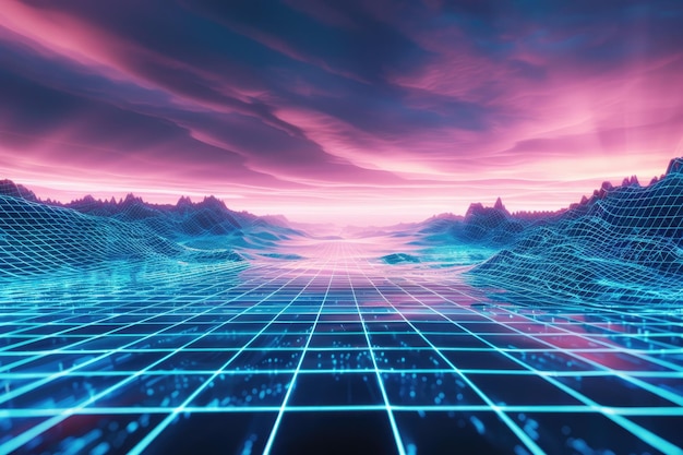 Retro SciFi Futuristic Grid Background from the 80s