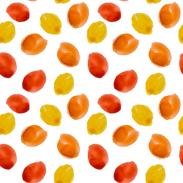 Retro seamless pattern with round red and yellow spots. Autumn background on white.