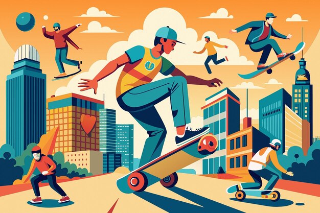 Photo retro skateboard lifestyle illustration