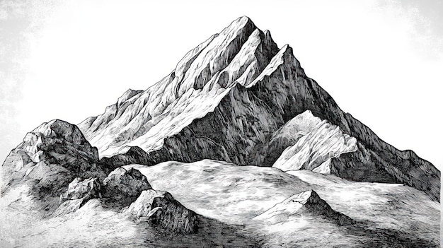 Photo retro sketch of rocky mountain hill in classic style