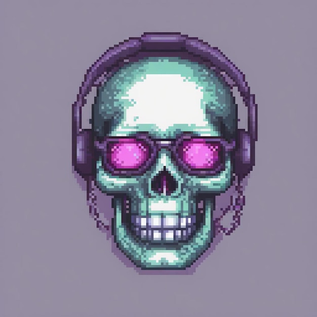 Photo retro skull avatar rocking headphones and shades perfect for gaming and social media