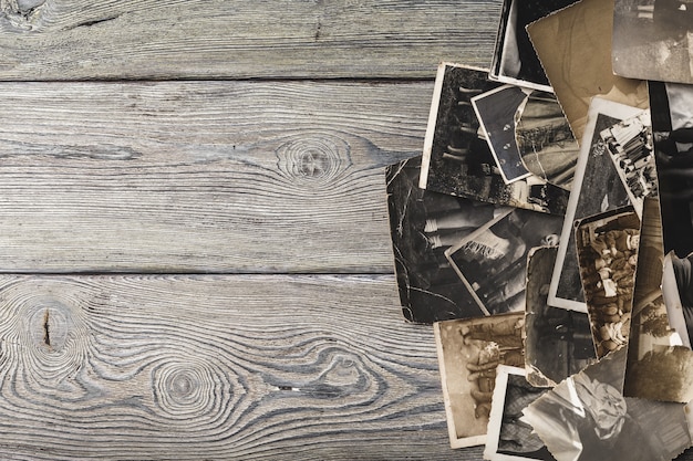 Retro some old photos on wooden table